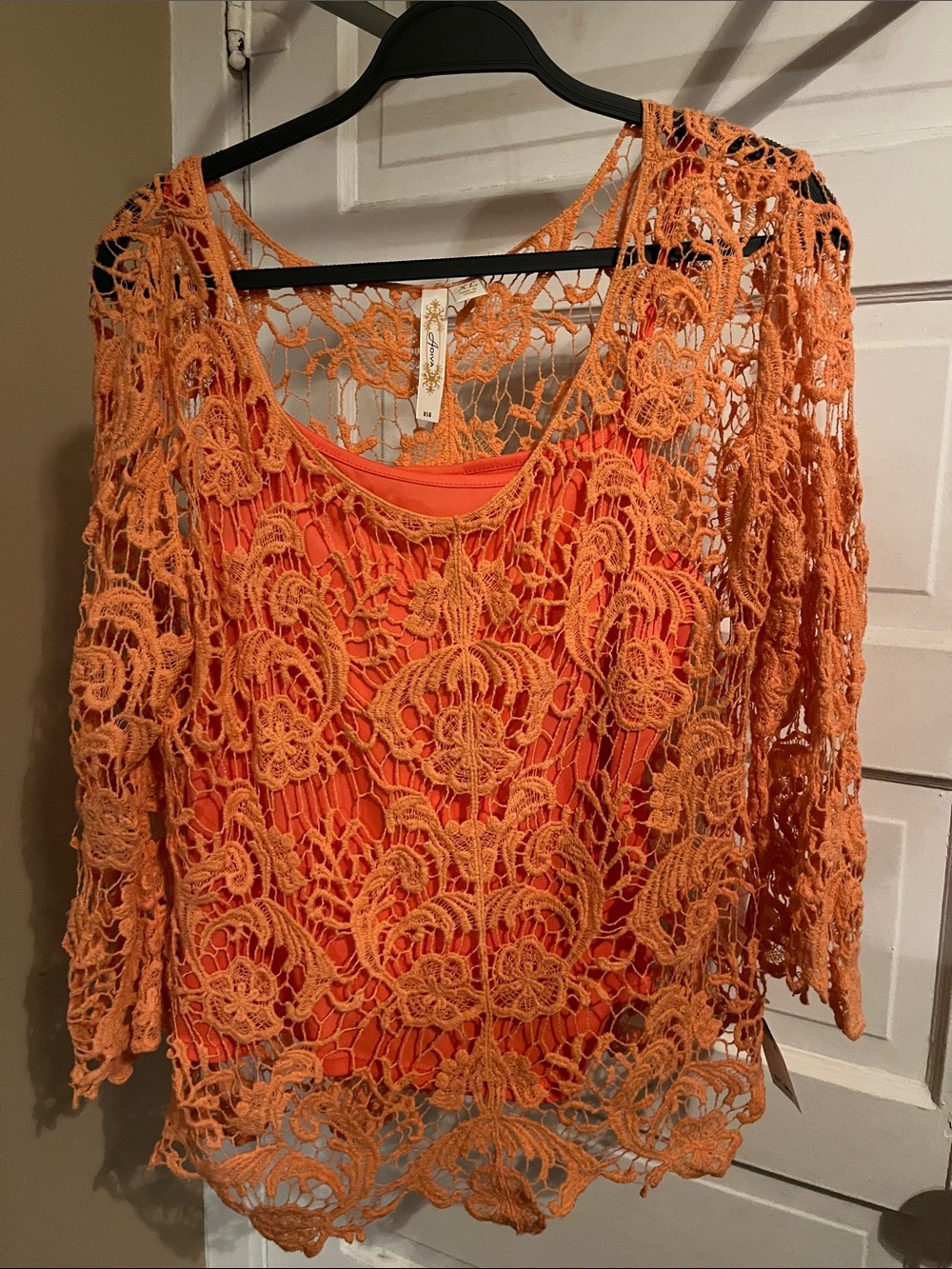 Adiva Orange Crochet Overlay Tunic with Inner Tank